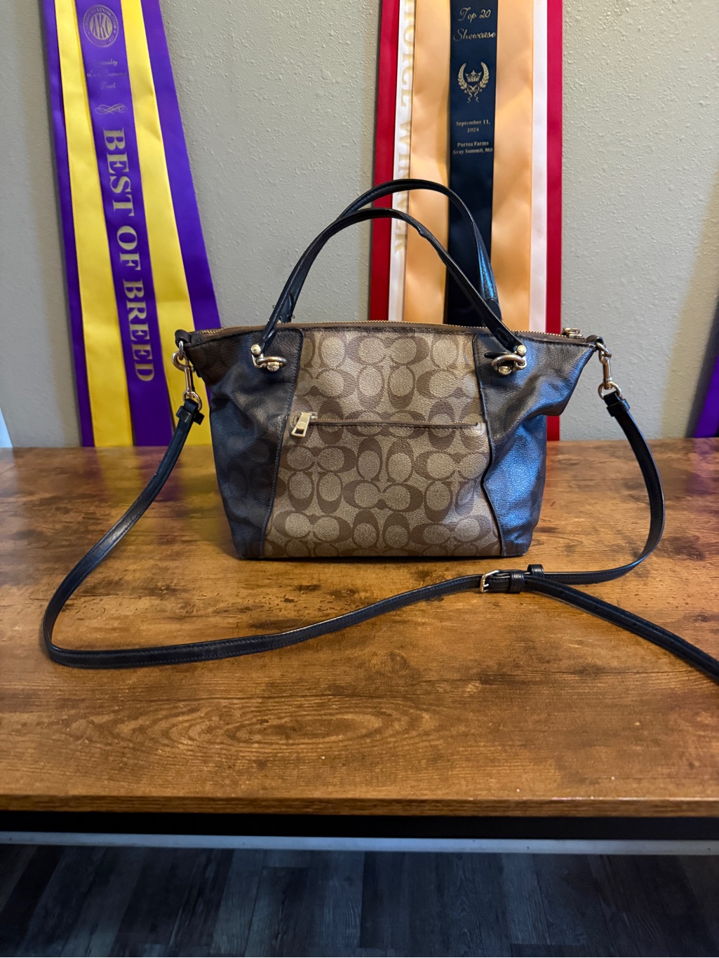 Coach Brown Signature Canvas Tote With Black Trim
